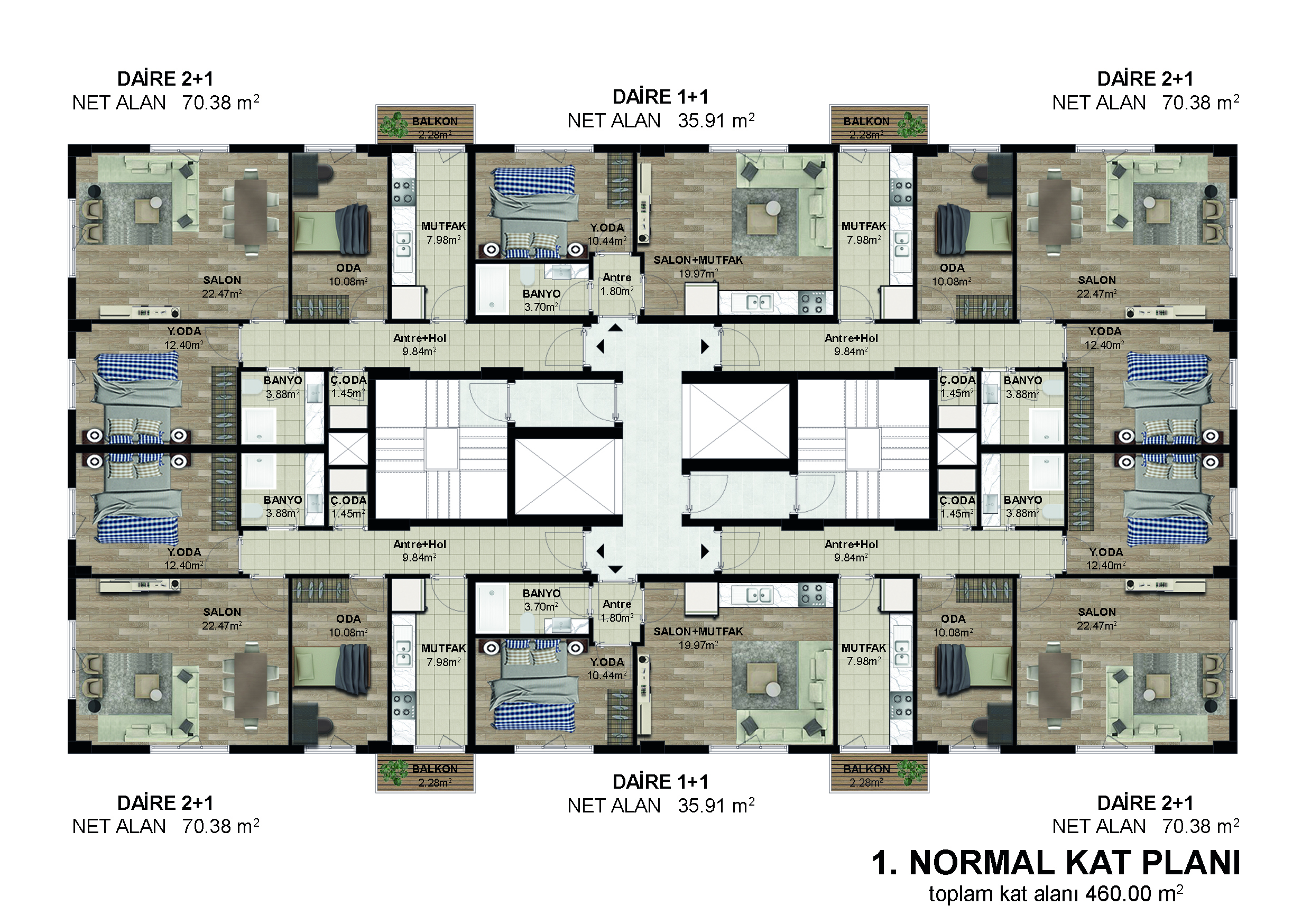 Bağcılar 3467 Kentsel Dönüşüm 1. Normal Kat Planı Renkli